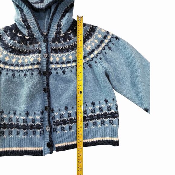 VTG Handmade Fair Isle Nordic Wool Cropped Hooded Cardigan Knit Sweater Medium - Picture 13 of 16